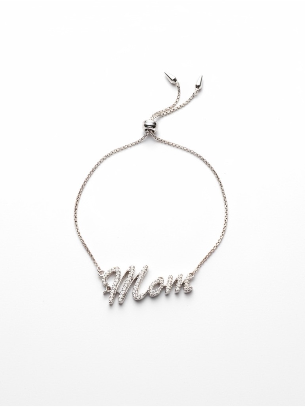 Origami Owl Silver Swarovski Crystal 'Mom' Script Bolo Bracelet